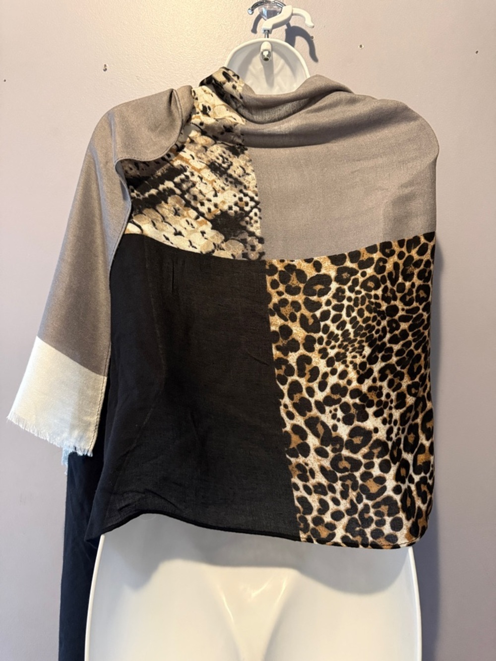 Carlos by Carlos Santana Taupe, Black & Cream Animal Mix Shawl - Picture 6 of 9